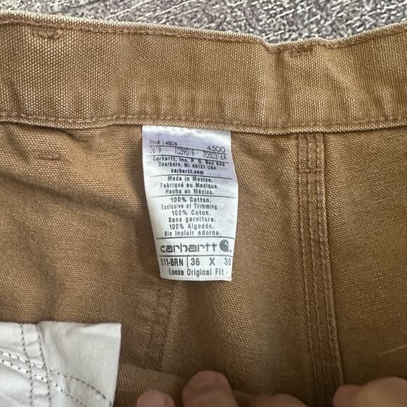 Men's Carhartt Brown Canvas Washed Duck Loose Straight Leg Work Pants Sz 36 X 30 - Picture 3 of 5